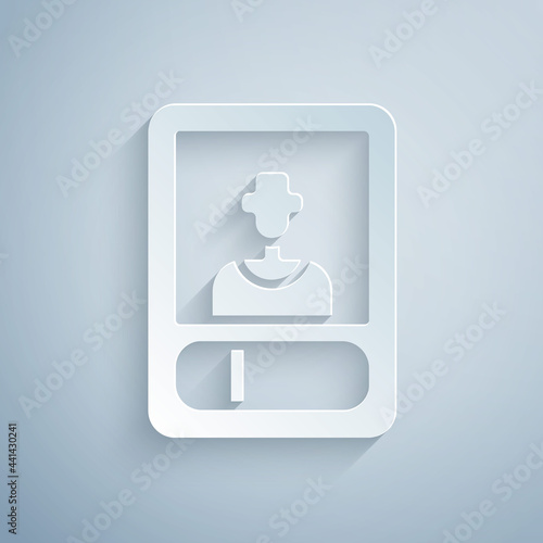 Paper cut Football or soccer card icon isolated on grey background. Collection of football trading cards. Paper art style. Vector