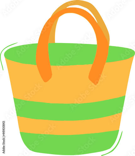 Vector sketch beach summer bag side view in yellow and green color
