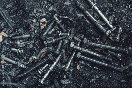 Car motor parts. Auto motor mechanic spare or automotive piece on dark backgr...