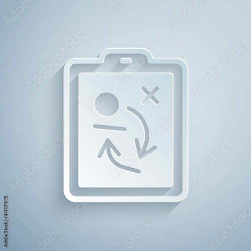 Paper cut Planning strategy concept icon isolated on grey background. Hockey cup formation and tactic. Paper art style. Vector