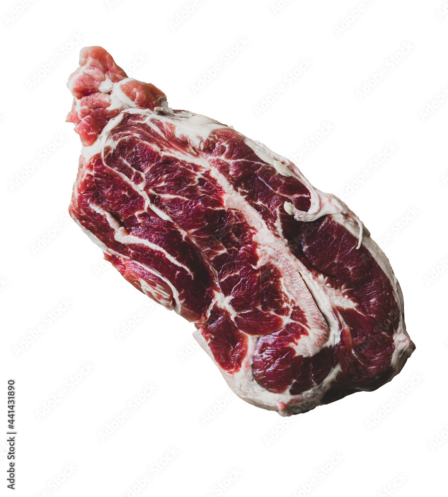 Fototapeta premium Raw beef rib eye steak isolated on white with clipping path