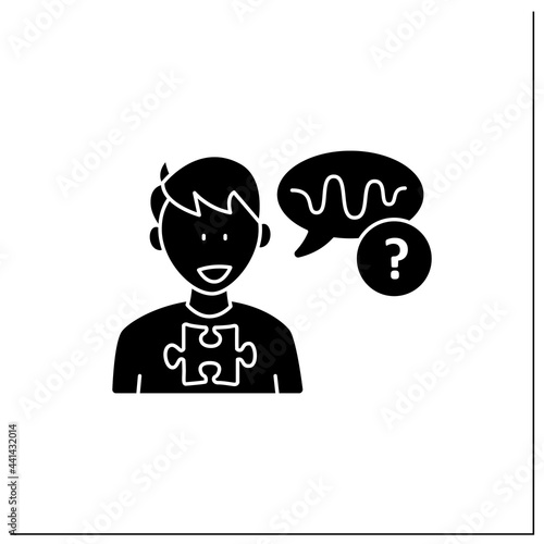 Neurodevelopmental disorder glyph icon. Abnormal voice tone. Atypical speech.Odd rhythm or pitch . Autism spectrum disorder concept.Filled flat sign. Isolated silhouette vector illustration