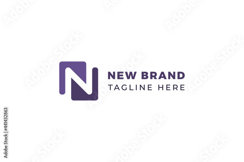 Letter N purple color cubic box business logo