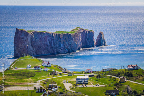 Wallpaper Mural View on the Percé rock, the ocean, the cape Mont Joli, and the Percé Village from the Unesco Geopark and their Belvedere hiking trail Torontodigital.ca