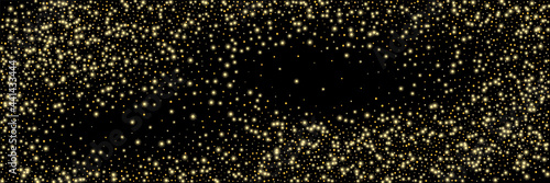 Gold glitter confetti on a black background. Shiny particles scattered  sand. Decorative element. Luxury background for your design  cards  invitations  vector