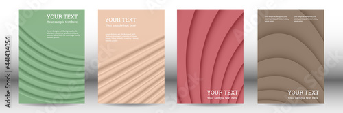 Cover designs set. Background with abstract volumetric gradient of linear waves, fabric folds for creating a trendy banner, poster