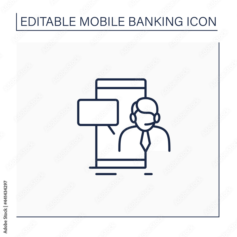 Customer care line icon. Day-and-night community service. Banking consultant. Phone assistant, online help. Mobile banking service concept. Isolated vector illustration.Editable stroke Customer care line icon. Day-and-night community service. Banking consultant. Phone assistant, online help. Mobile banking service concept. Isolated vector illustration.Editable stroke