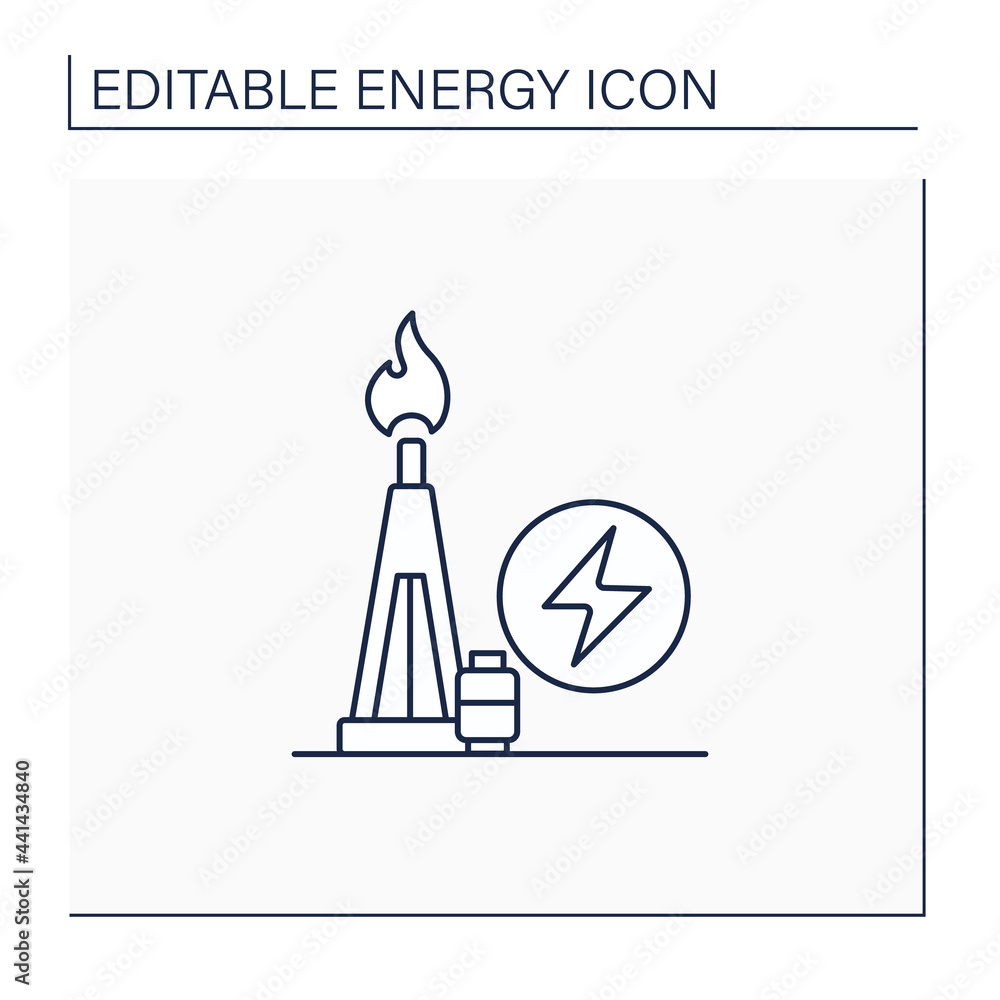 Gas power line icon. Power station. Thermal stations burn natural gas. Electricity generation concept. Isolated vector illustration. Editable stroke Gas power line icon. Power station. Thermal stations burn natural gas. Electricity generation concept. Isolated vector illustration. Editable stroke
