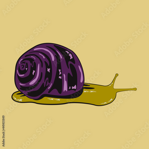 Vector illustration of a snail on a pale yellow background.