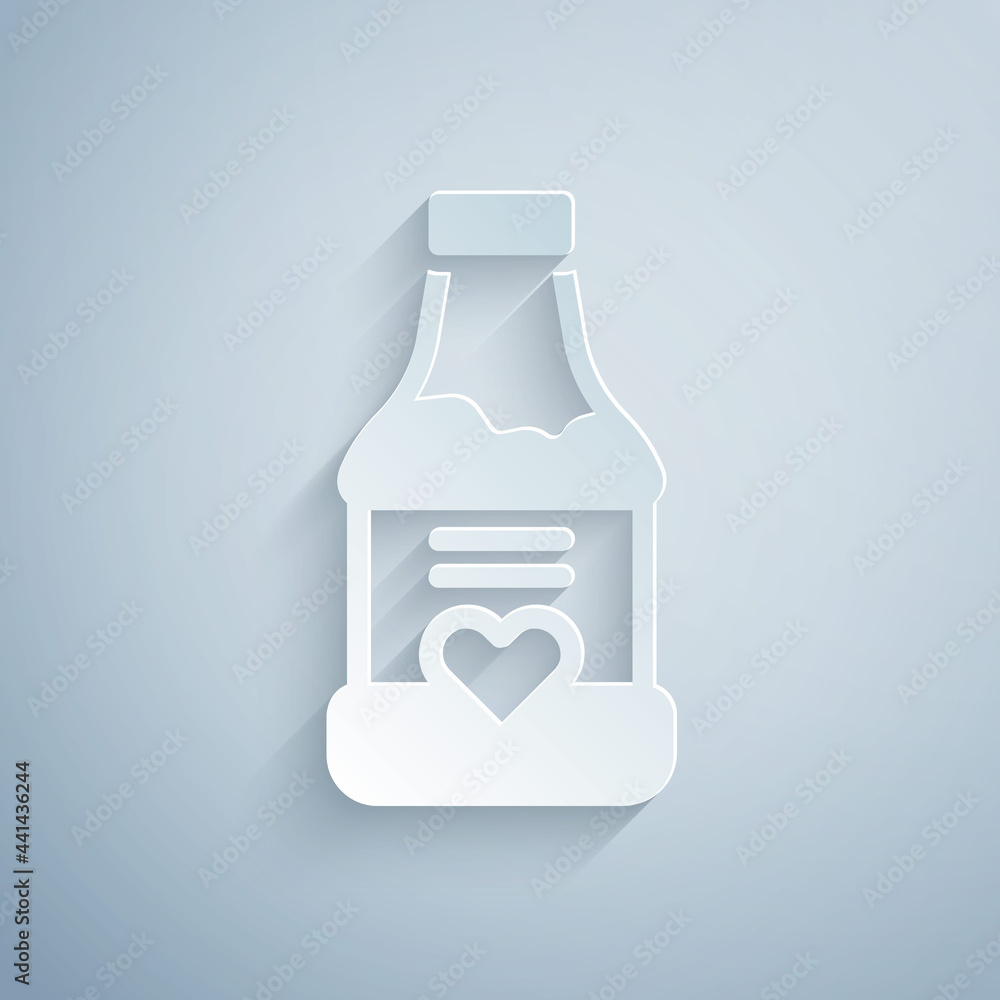 Paper cut Vitamin complex of pill capsule icon isolated on grey background. Healthy lifestyle. Paper art style. Vector Paper cut Vitamin complex of pill capsule icon isolated on grey background. Healthy lifestyle. Paper art style. Vector