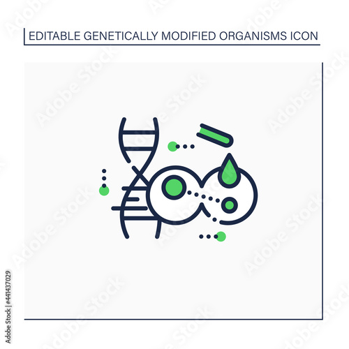 Transgene line icon. Gene transferred from one organism to another. Transgenesis. Change in organism phenotype.Genetically modified organism concept. Isolated vector illustration.Editable stroke