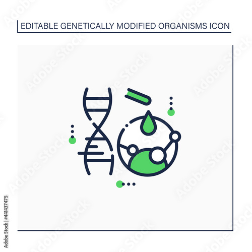 Mutation gene line icon. Artificial mutation process. Adding new materials to DNA. Gene change. New research.Genetically modified organism concept. Isolated vector illustration.Editable stroke