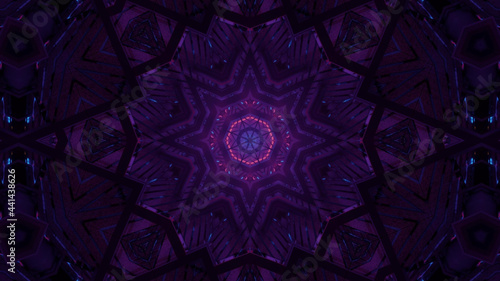 Obraz na plátně 3D rendering of a futuristic kaleidoscope hallway towards a portal with colorful