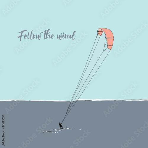 Extreme Air Kiteboarding with text follow the wind