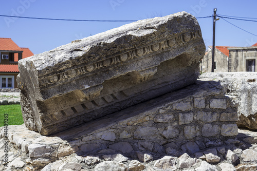 Art of the remains of a monumental Roman temple in the city of Nin photo