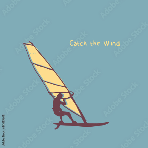 Windsurfing illustration with text Catch the wind