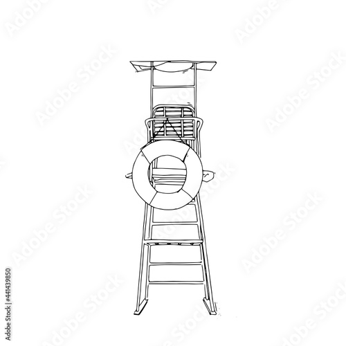 Observation tower on the beach, hand drawing