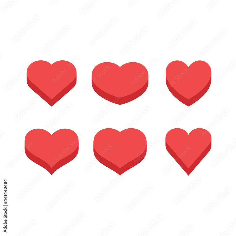 Heart icons. Isometric flat design 3d style. Love and romance symbol set.