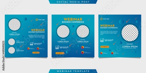 Creative design collection of social media story post templates on a light blue gradient background. It is suitable for business webinar, marketing webinar, online class program, etc.