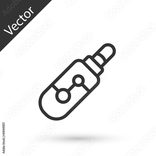 Grey line Electronic cigarette icon isolated on white background. Vape smoking tool. Vaporizer Device. Vector