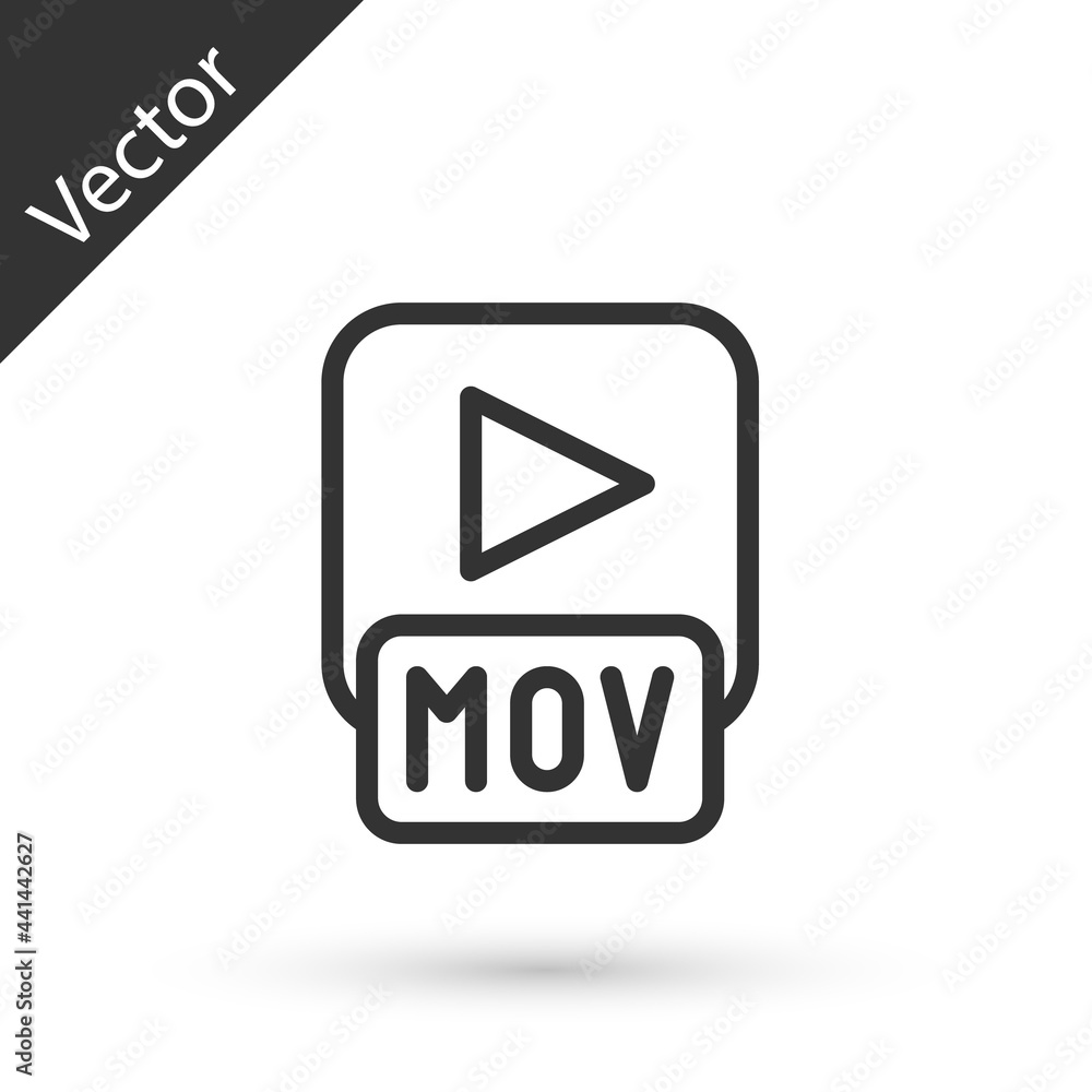 Grey line MOV file document. Download mov button icon isolated on white background. MOV file symbol. Audio and video collection. Vector Grey line MOV file document. Download mov button icon isolated on white background. MOV file symbol. Audio and video collection. Vector