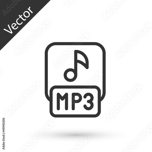 Grey line MP3 file document. Download mp3 button icon isolated on white background. Mp3 music format sign. MP3 file symbol. Vector