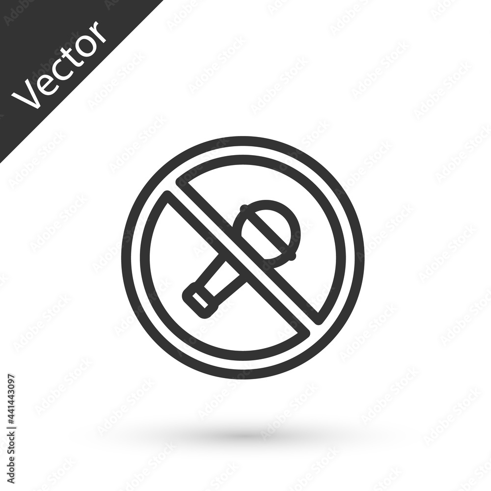 Grey line Mute microphone icon isolated on white background. Microphone audio muted. Vector Grey line Mute microphone icon isolated on white background. Microphone audio muted. Vector