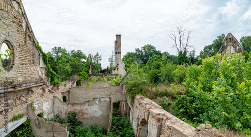 Aleksa Santic, Serbia - June 06, 2021: The abandoned Fernbach Castle, also known as Baba Pusta, was built in 1906 by Karol Fernbach for his own needs.