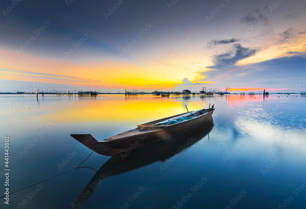 Traditional boat at beauty sunset in Bataam Island