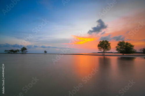 Low tide in beauty sunset on sea batam Island