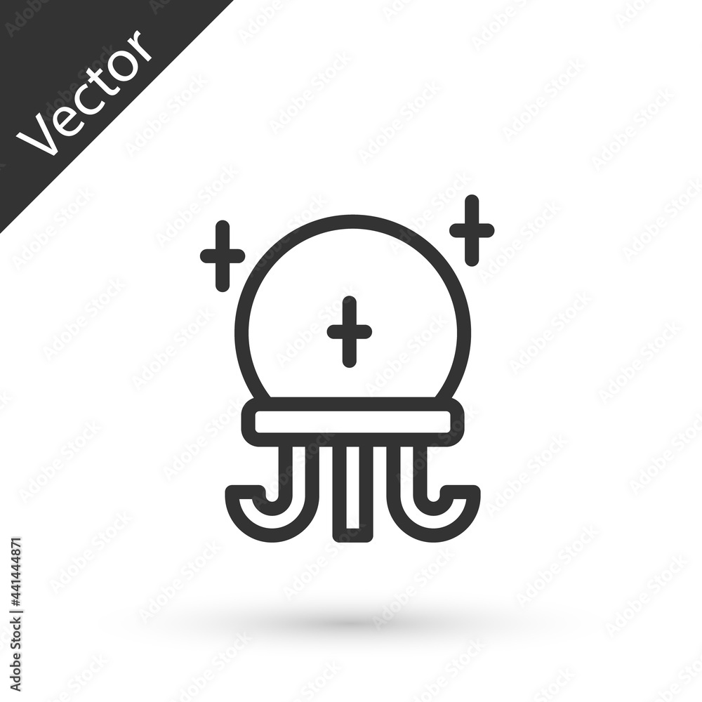 Grey line Magic ball icon isolated on white background. Crystal ball. Vector Grey line Magic ball icon isolated on white background. Crystal ball. Vector