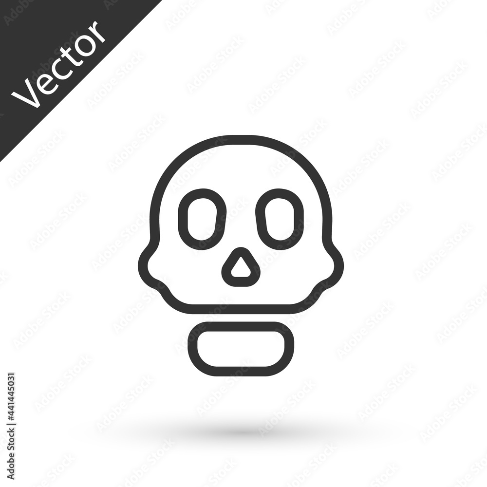 Grey line Skull icon isolated on white background. Happy Halloween party. Vector Grey line Skull icon isolated on white background. Happy Halloween party. Vector