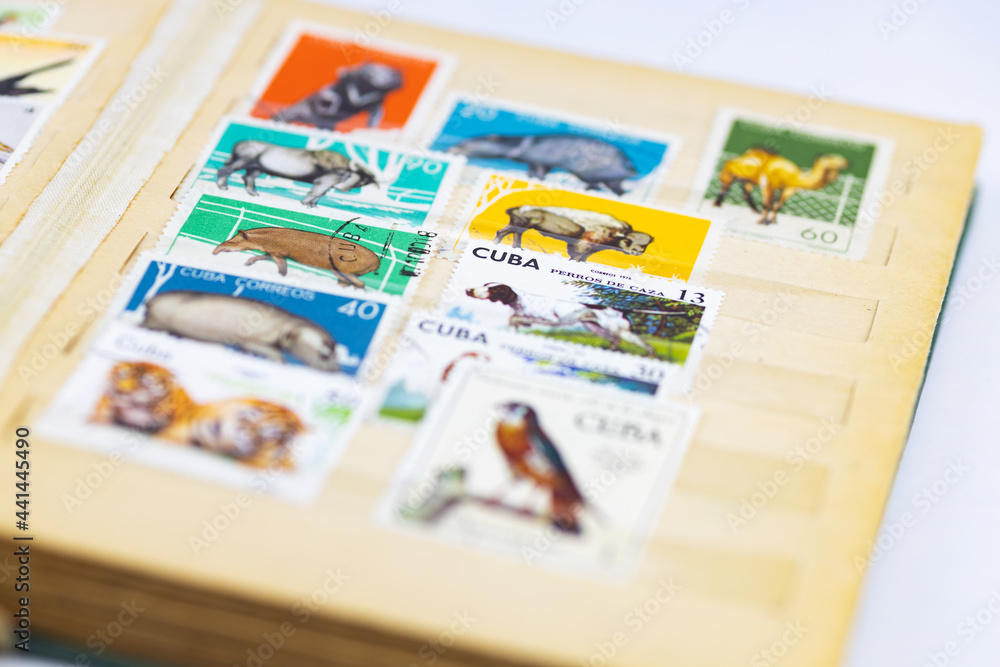 album of old postage stamps with postage stamps