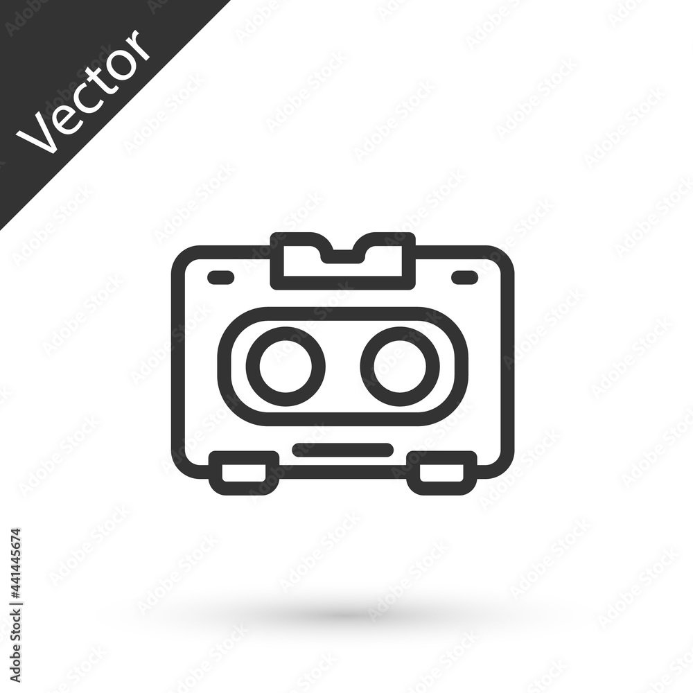 Grey line Retro audio cassette tape icon isolated on white background. Vector Grey line Retro audio cassette tape icon isolated on white background. Vector