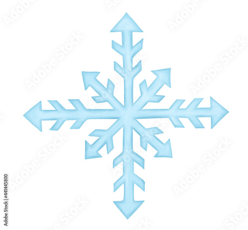 Digital illustration. Beautiful blue snowflake. Winter, new year, christmas. Isolated on a white background.