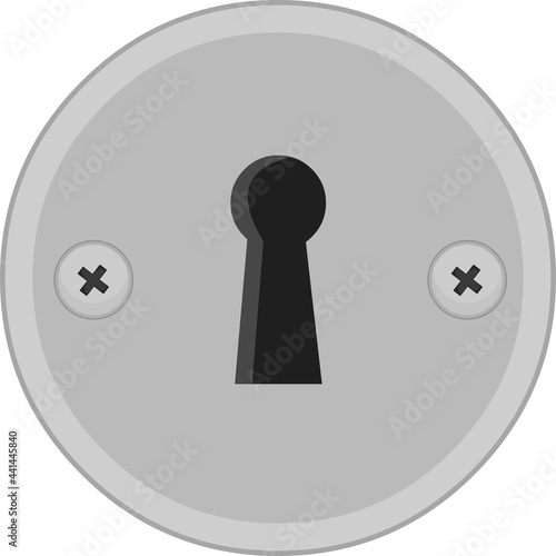 Vector emoticon illustration of a lock with screw heads and their keyhole