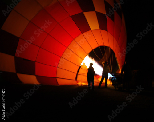 hot air balloon setup at night