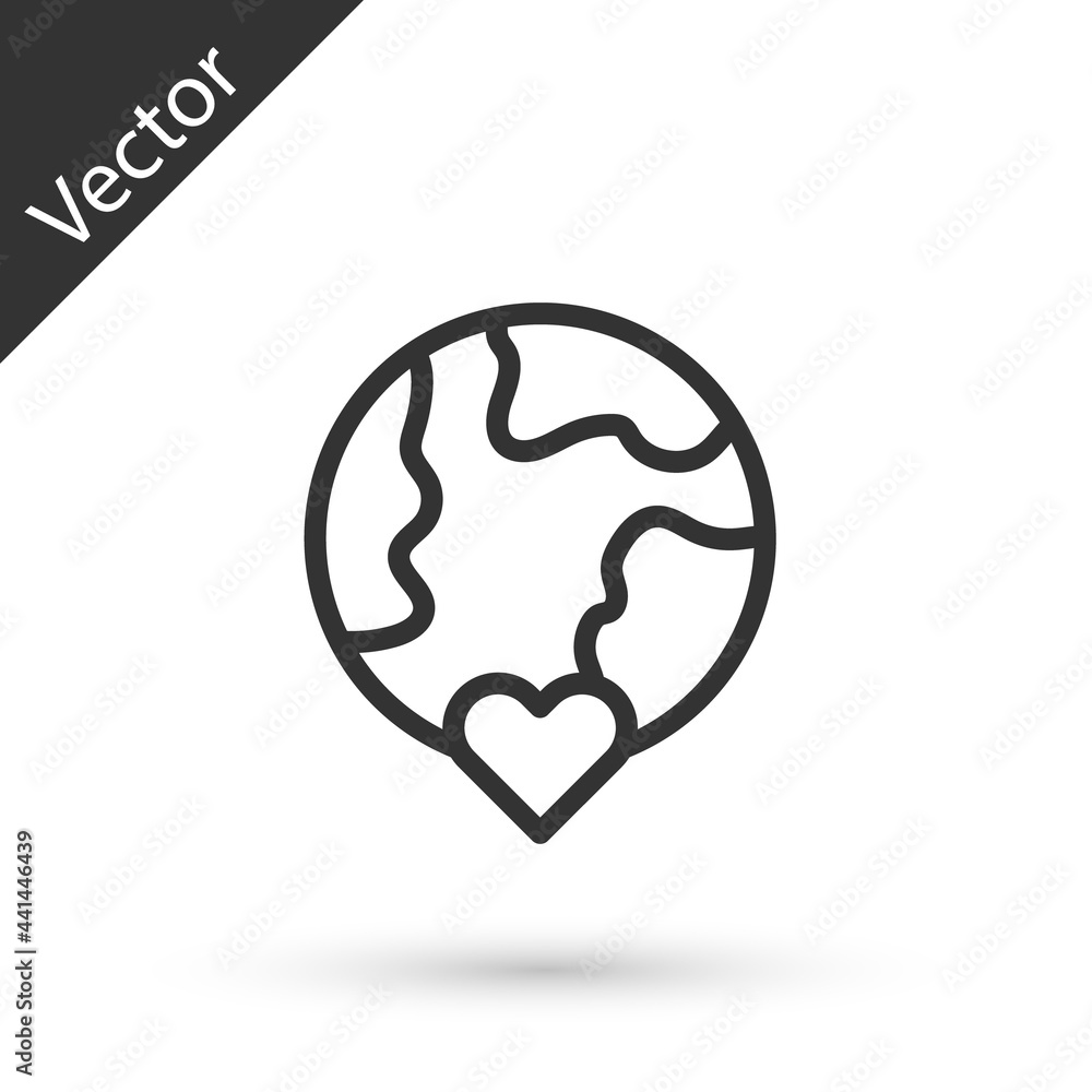 Grey line The heart world - love icon isolated on white background. Vector Grey line The heart world - love icon isolated on white background. Vector