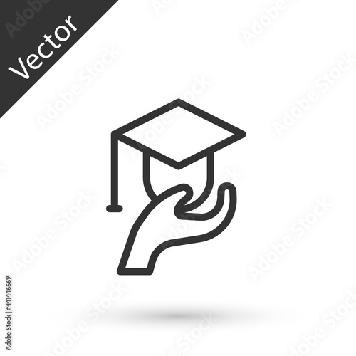 Grey line Education grant icon isolated on white background. Tuition fee, financial education, budget fund, scholarship program, graduation hat. Vector