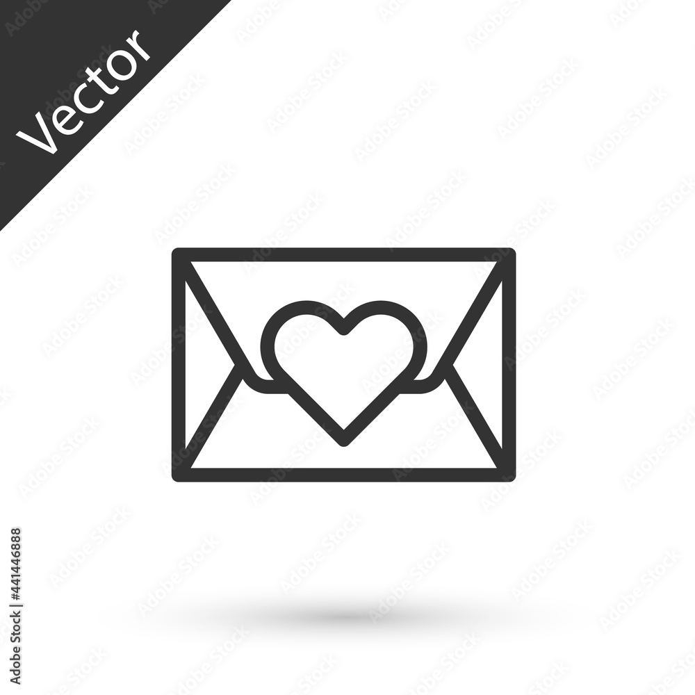 Grey line Envelope with Valentine heart icon isolated on white background. Message love. Letter love and romance. Vector Grey line Envelope with Valentine heart icon isolated on white background. Message love. Letter love and romance. Vector