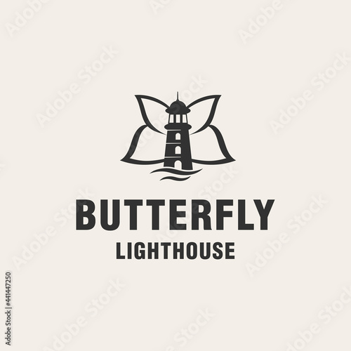 Butterfly lighthouse logo template monogram style