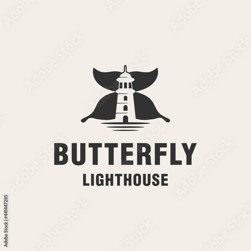 Butterfly lighthouse logo template monogram style