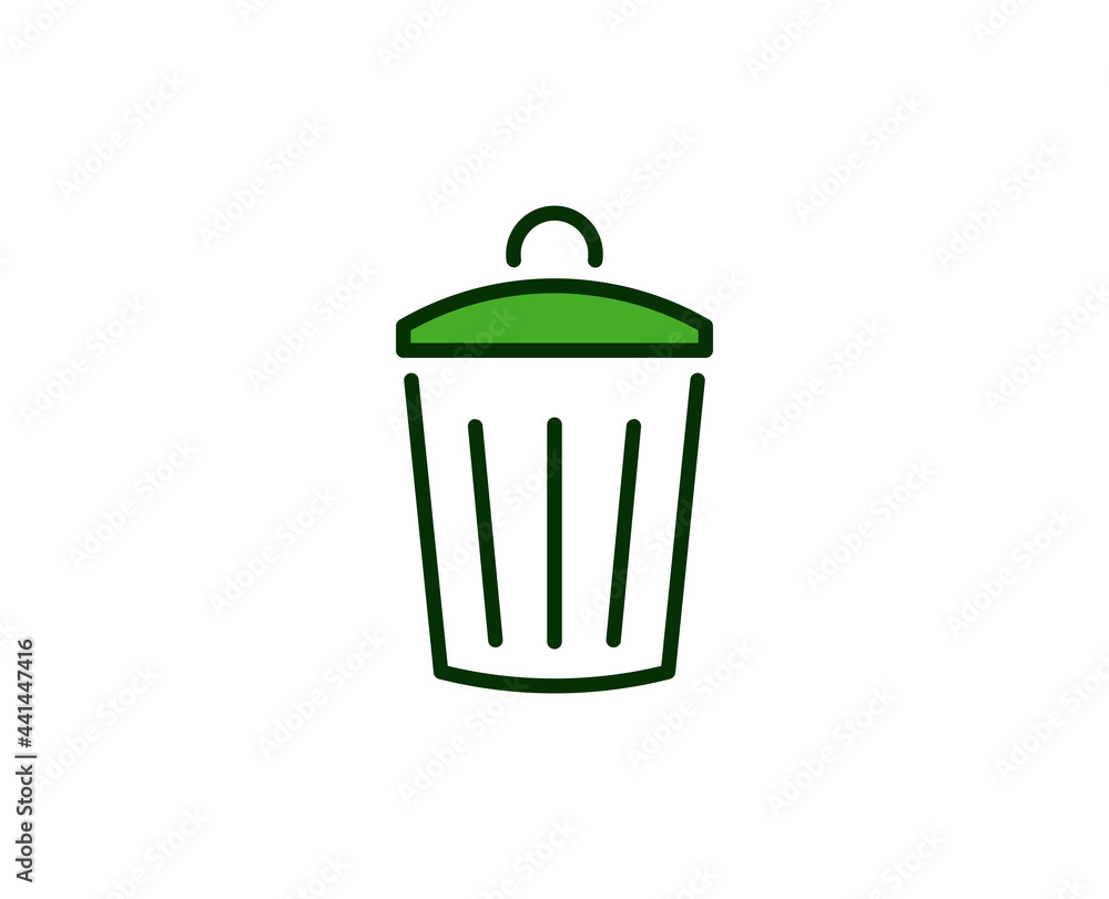 Trash bin flat icon. Single high quality outline symbol for web design or mobile app. House thin line signs for design logo, visit card, etc. Outline pictogram EPS10 Trash bin flat icon. Single high quality outline symbol for web design or mobile app. House thin line signs for design logo, visit card, etc. Outline pictogram EPS10