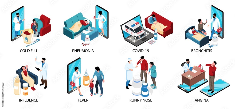 Fototapeta premium Cold Flu Isometric Compositions