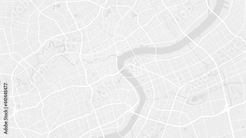 White and light grey Shanghai City area vector background map, streets and water cartography illustration.