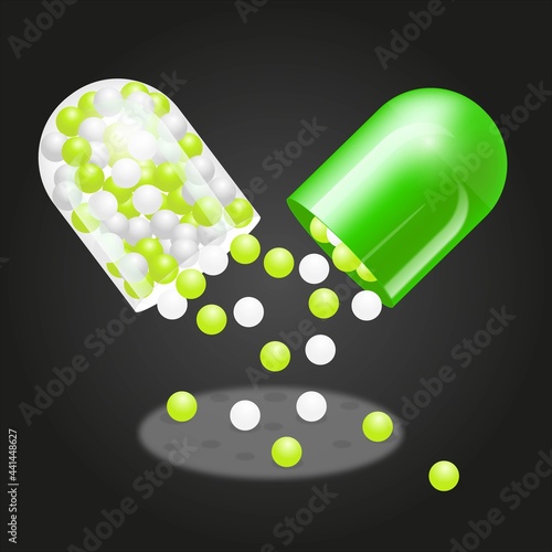Green cut capsule with black background