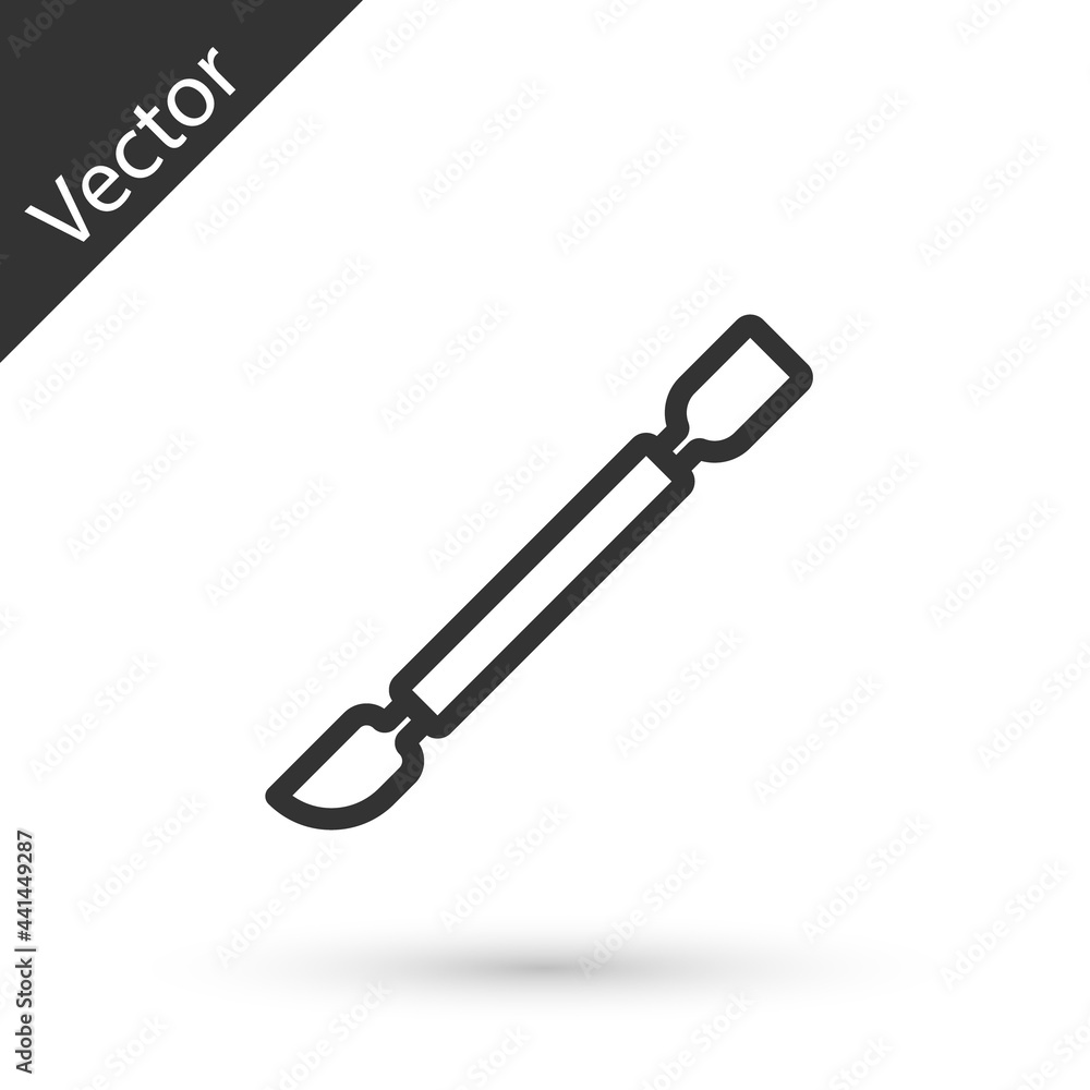 Grey line Cuticle pusher icon isolated on white background. Tool for manicure. Vector Grey line Cuticle pusher icon isolated on white background. Tool for manicure. Vector