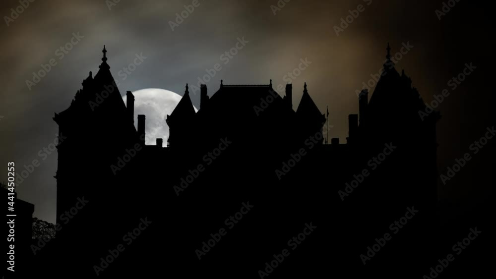 New York State Capitol in Albany, Time Lapse by Night with Full Moon, USA New York State Capitol in Albany, Time Lapse by Night with Full Moon, USA