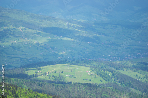 Beautiful landscape of mountain ranges and forests in the Ukrainian carpathians