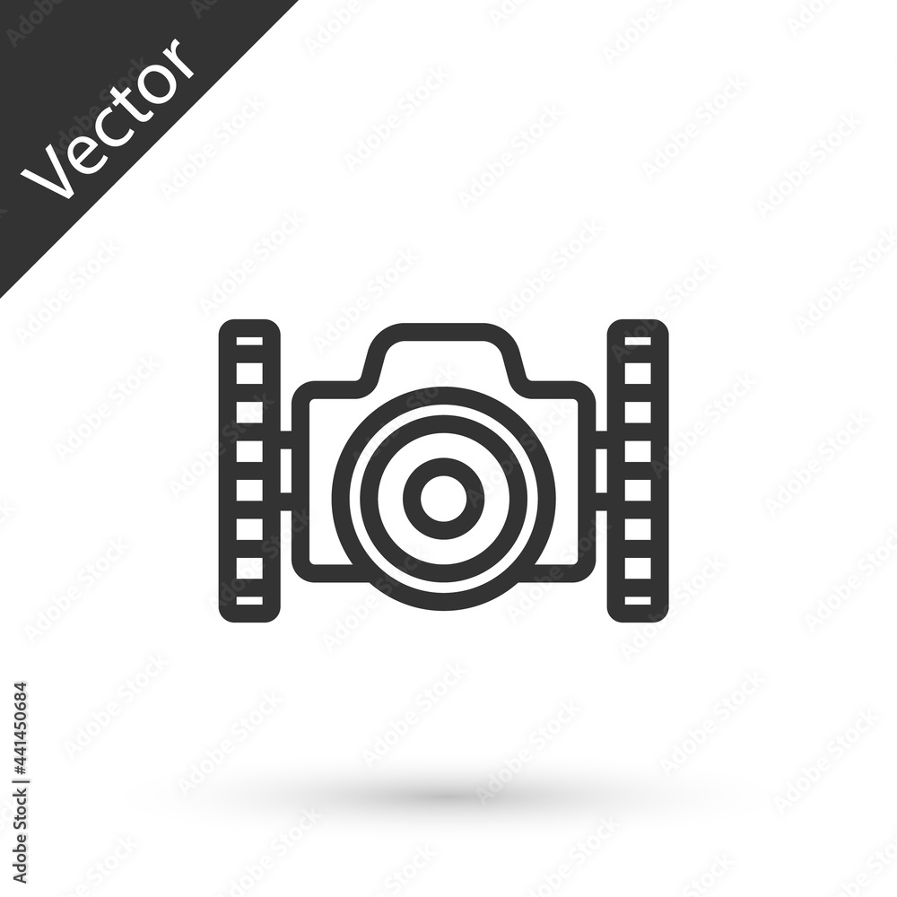Grey line Photo camera for diver icon isolated on white background. Foto camera icon. Diving underwater equipment. Vector Grey line Photo camera for diver icon isolated on white background. Foto camera icon. Diving underwater equipment. Vector